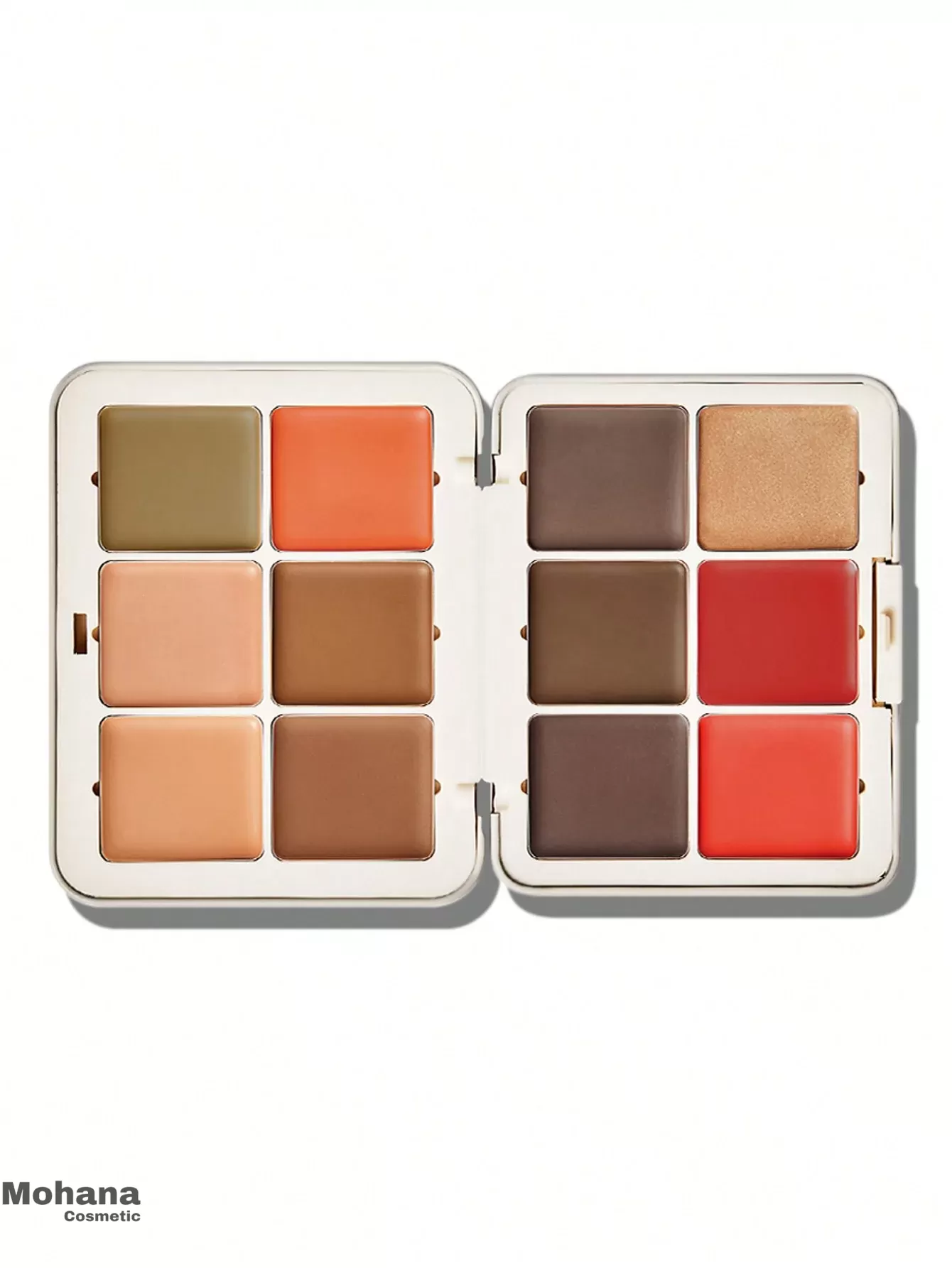 پالت کرمی چندکاره شیگلم (SHEGLAM Multi-Use Face Palette) است که برای کانتور، کانسیلر، کورکتور، رژگونه و هایلایتر طراحی شده