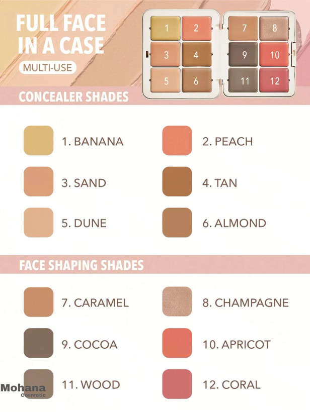 محصول پالت کرمی چندکاره شیگلم (SHEGLAM Multi-Use Face Palette) است که شامل رنگهای کانسیلر، کانتور، کورکتور