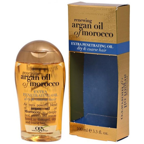 OGX روغن مو OGX Renewing + Argan Oil of Morocco Extra Penetrating Oil است؛ همان مدل طلایی مخصوص موهای خشک و زبر که در تصویر دیده میشود.