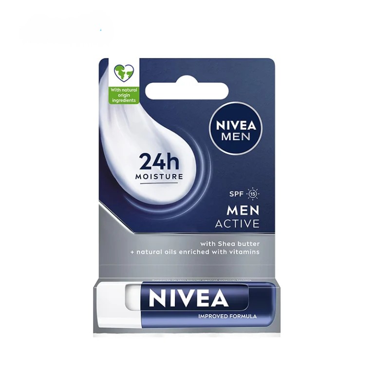 بالم لب نیوآ من Active for Men / Men Active است؛ برای آقایان طراحی شده و روی بسته‌بندی 24H Moisture و SPF 15