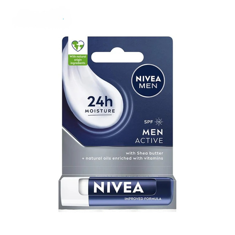 بالم لب نیوآ من Active for Men / Men Active است؛ برای آقایان طراحی شده و روی بستهبندی 24H Moisture و SPF 15
