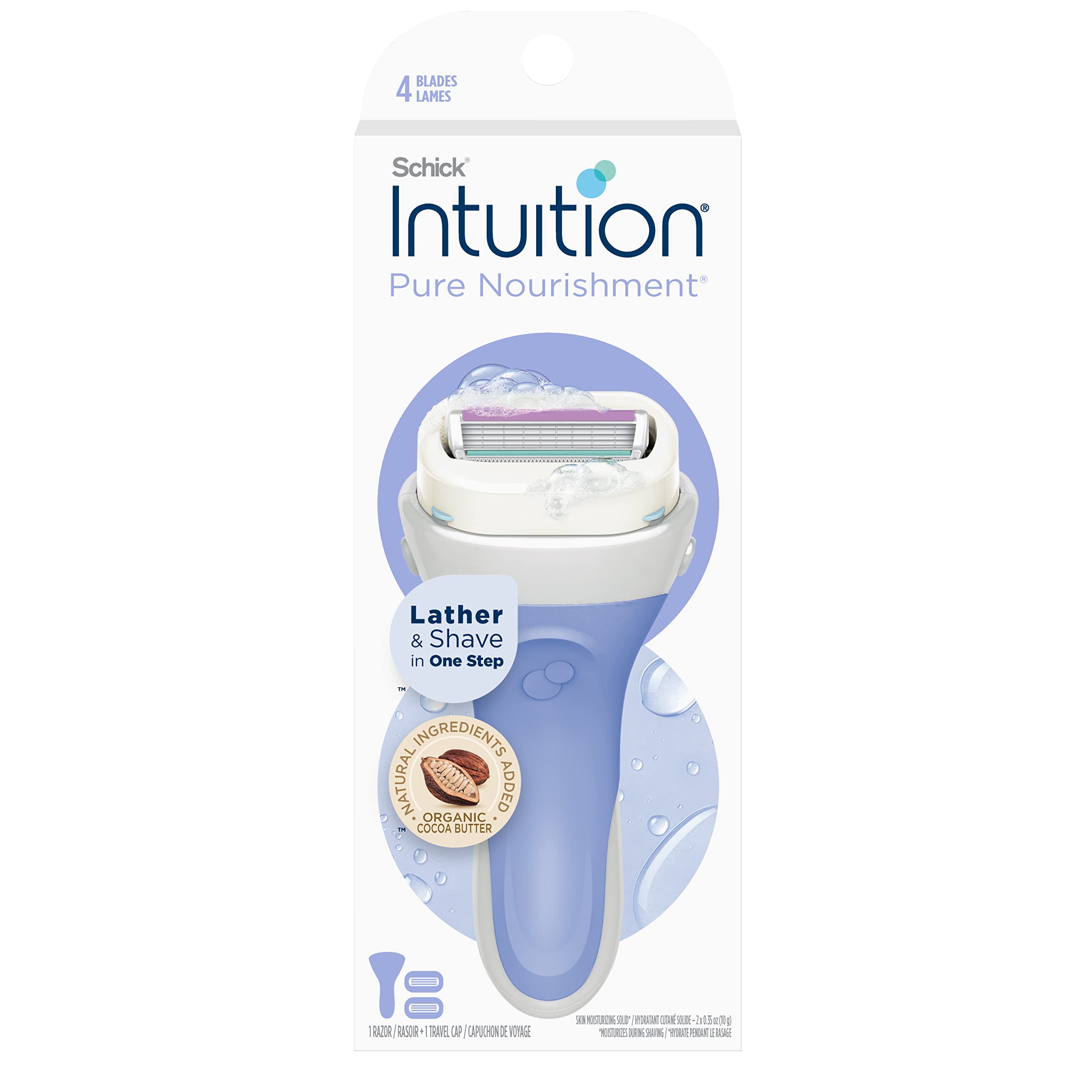 خودتراش زنانه Schick Intuition Pure Nourishment با کره کاکائو ارگانیک است.