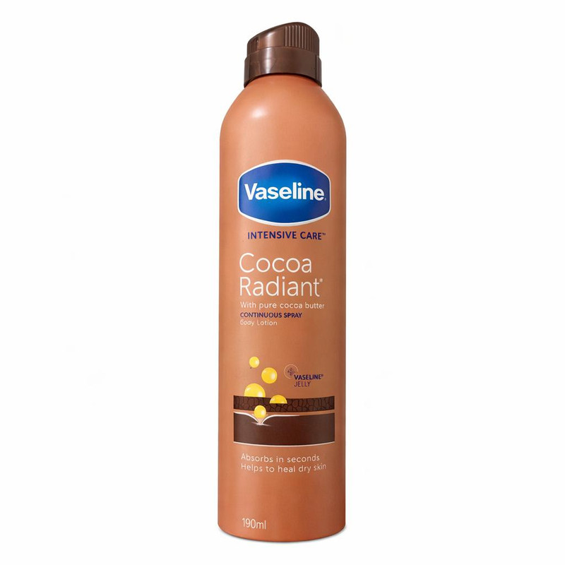 اسپری لوسیون بدن وازلین Intensive Care Cocoa Radiant با رایحه کاکائویی/شکلاتی